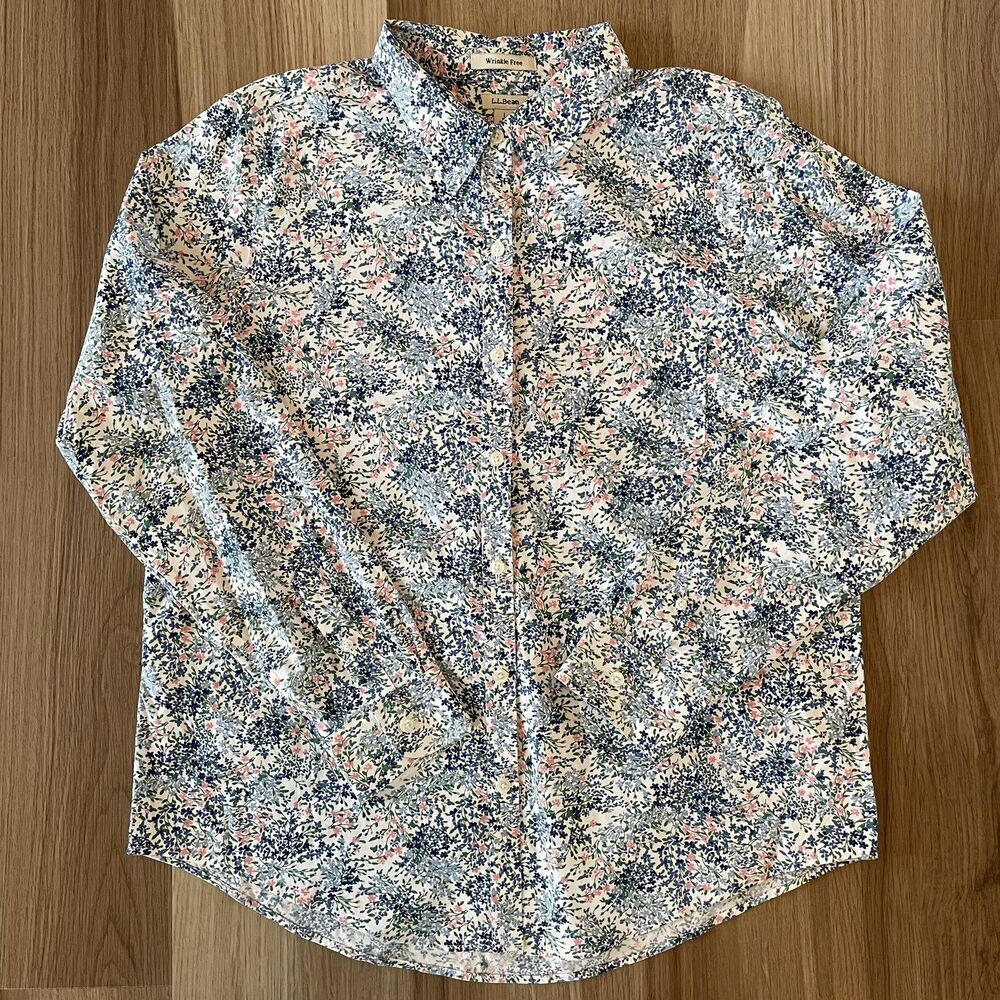 LL Bean Women's L Button Shirt Ditsy Floral Cotton Wrinkle Free Bloomcore Preppy